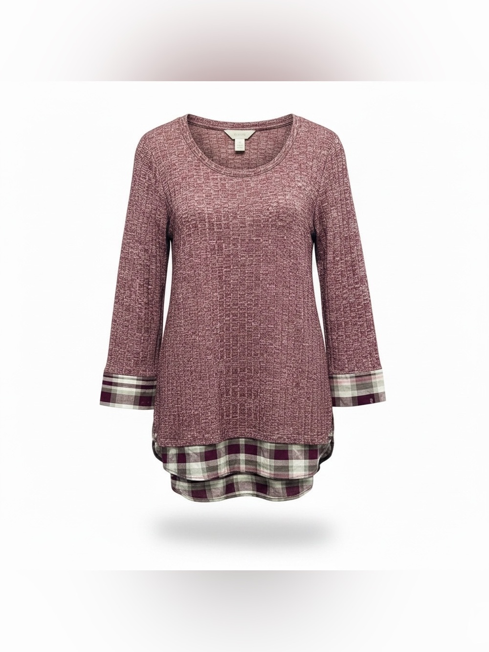CJ Banks Mixed Media Sweater Women Sz X Tunic Modal Faux Layer Plum Lightweight
